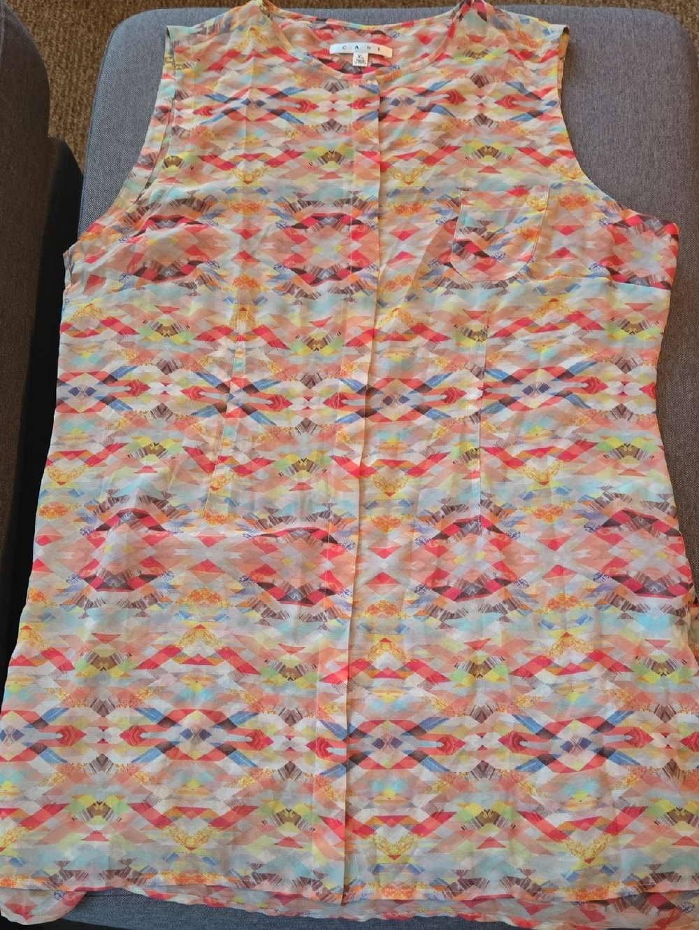 CAbi Sleeveless Geometric Tunic in Coral, Yellow, Blue